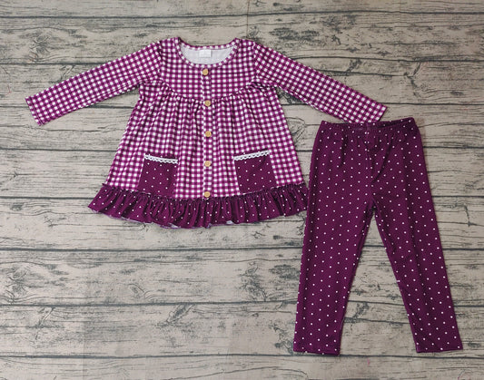 Baby Girls Wine Gingham Tunic Top Legging Clothes Sets