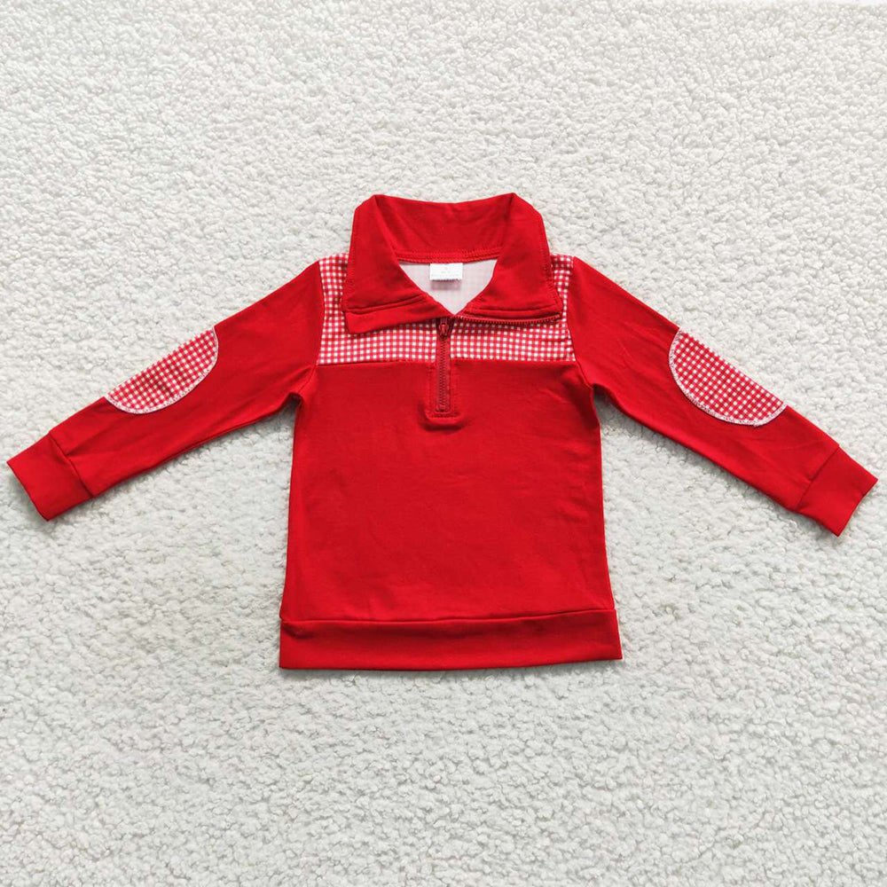 Baby Kids Red Long Sleeve Elbow Pullover Tee Shirt Top