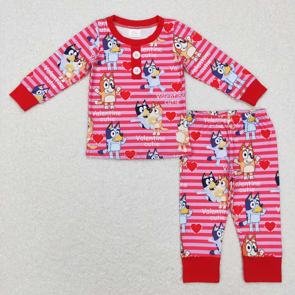 Baby Kids Valentines Children Dogs Top Stripes Pants Pajamas Clothing Sets