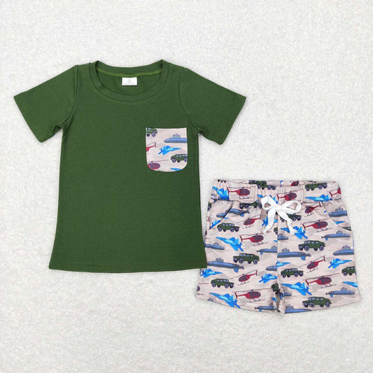 Baby Boys Green Army Pocket Tee Shirt Top Shorts Clothes Sets