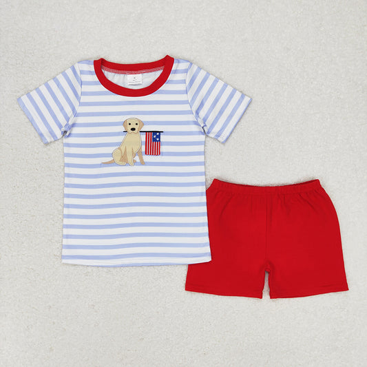 Baby Boys 4th Of July Dog Flag Shirt Red Shorts Clothes Sets
