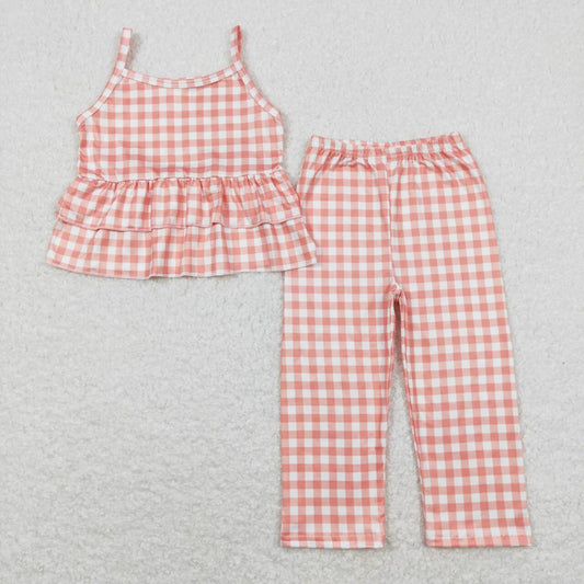 Baby Girls Orange Checkered Tunic Top Wide Leg Pants Clothes Sets