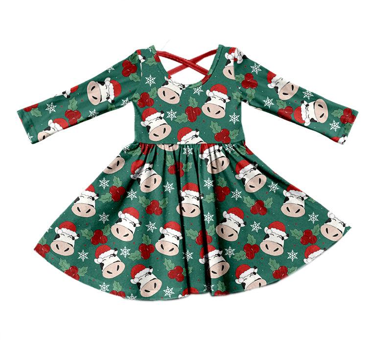 Baby Girls Christmas Cows Red Hats Twirl Dresses preorder(moq 5)