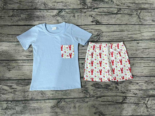 Baby Boys Blue Pocket Shirt Crawfish Shorts Clothes Sets