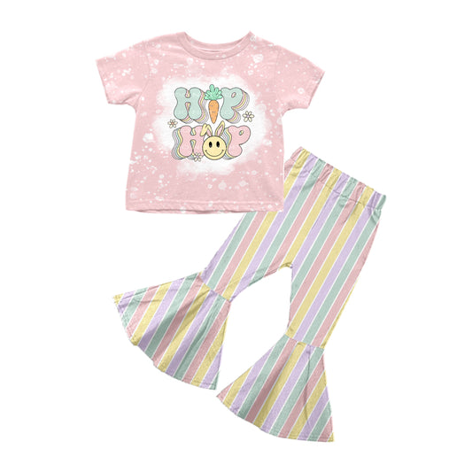 Baby Girls Happy Easter Hip Hop Tee Shirt Stripes Pants Sets preorder(moq 5)