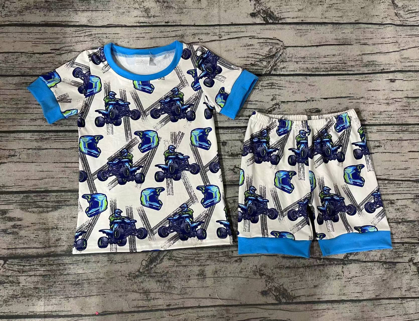 Baby Boys Blue Motobike Shirt Top Shorts Pajamas Clothes Sets