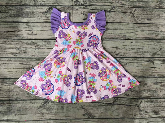 Baby Girls Purple Big Eye Flutter Sleeve Twirl Dresses