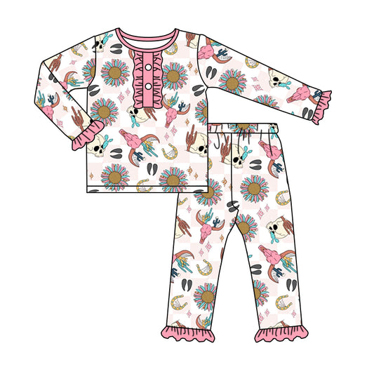 Baby Girls Pink Western Cows Long Sleeve Top Pants Pajamas Sets preorder(moq 5)