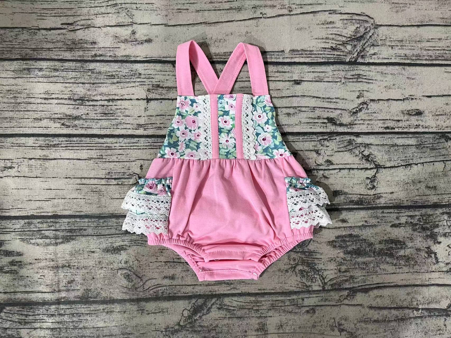 Baby Infant Girls Floral Pink Straps Summer Rompers