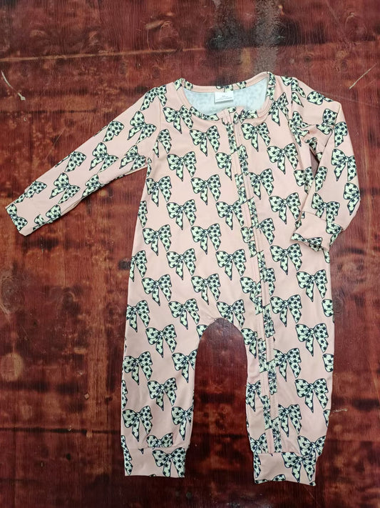 Baby Infant Girls Pink Bows Zip Rompers Preorder(moq 5)
