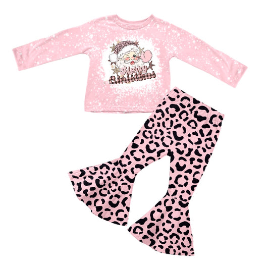 Baby Girls Pink Merry Christmas Santa Long Sleeve Top Pants Clothes Sets preorder(moq 5)