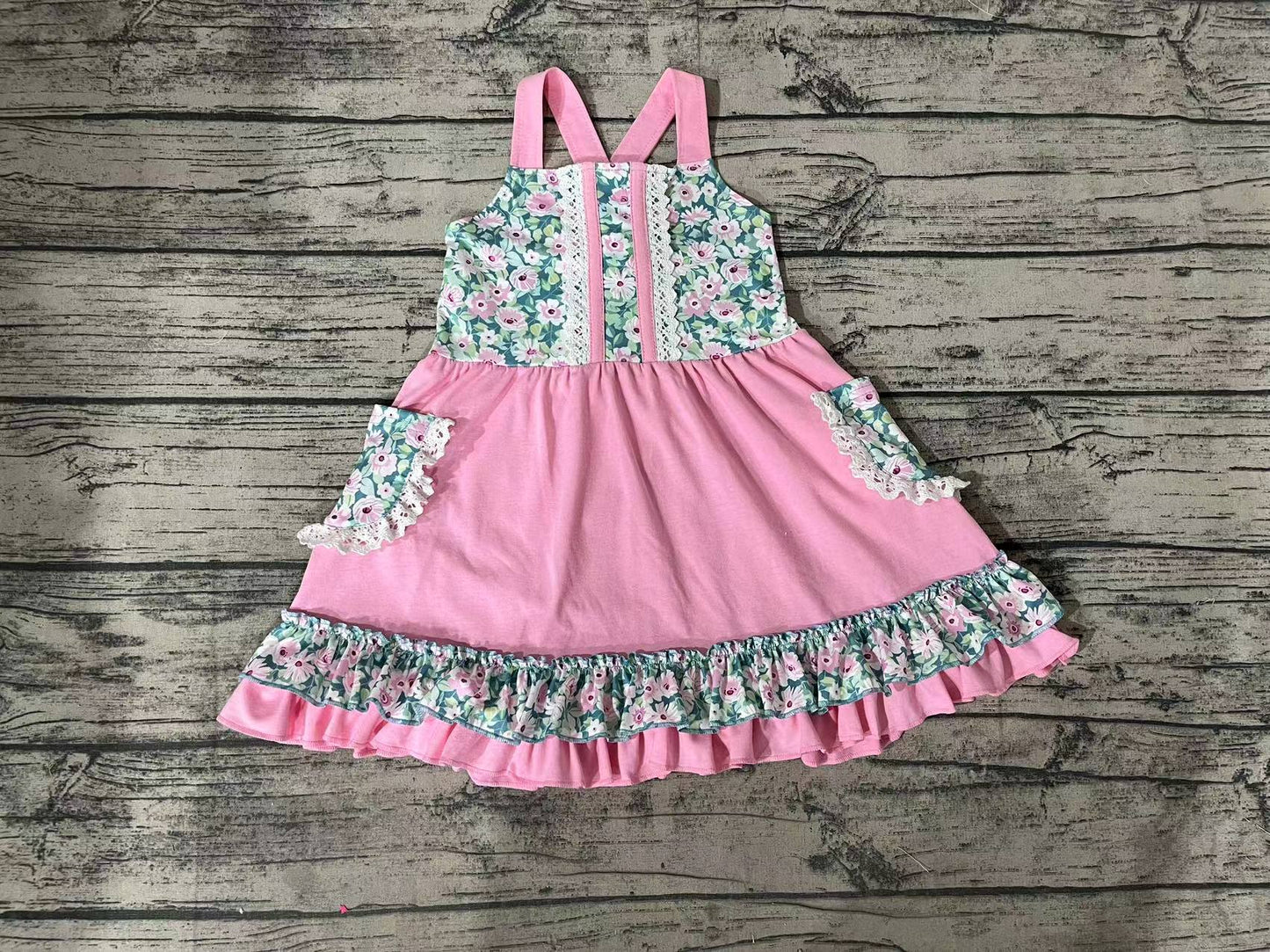 Baby Girls Pink Floral Pockets Knee Length Dresses