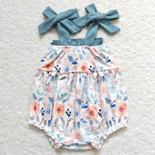 Baby Infant Girls Dark Blue Flowers Straps Rompers