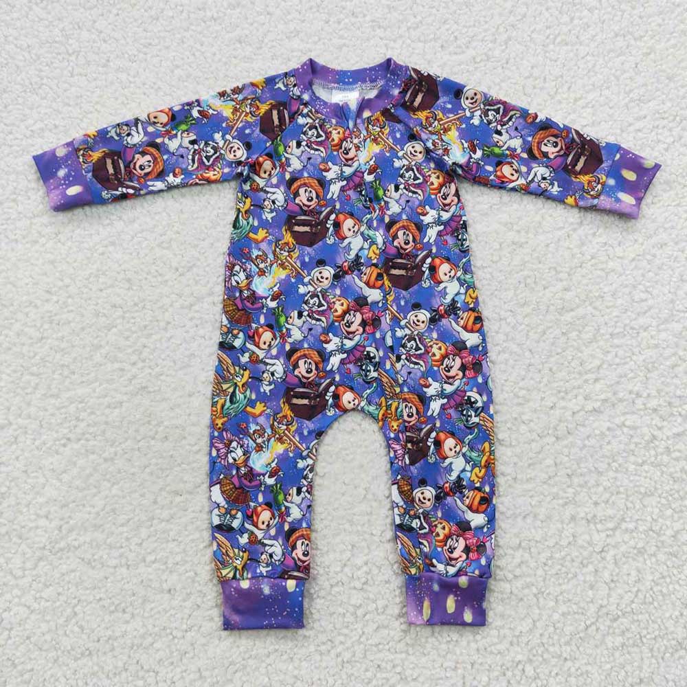 Baby Infants Halloween Cartoon Pumpkin Zip Purple Rompers