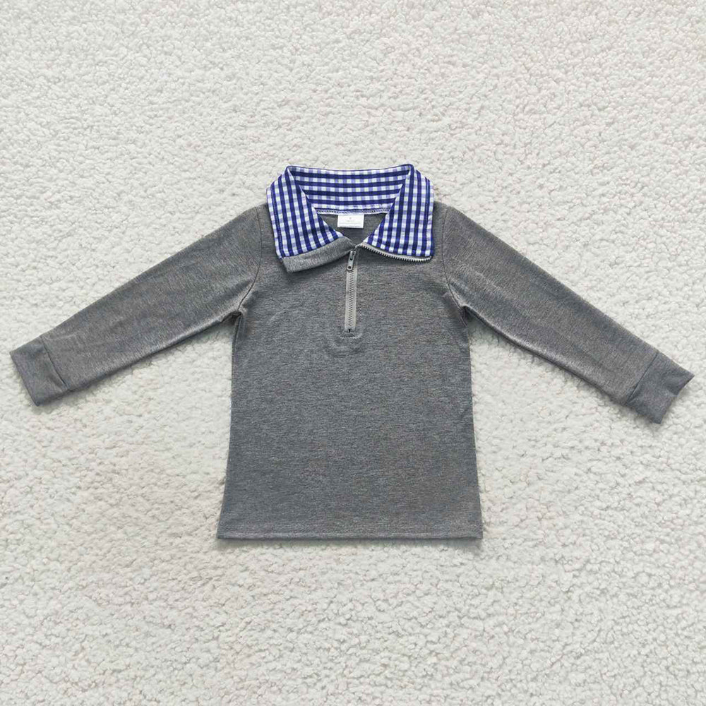 Baby Boys Blue Checkered Long Sleeve Pullover Tee Shirt Top