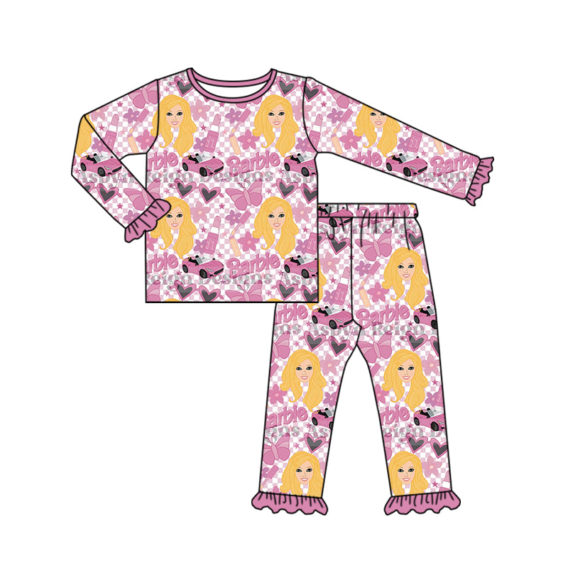 Baby Girls Pink Flowers Doll Pajamas Clothing Sets preorder(moq 5)