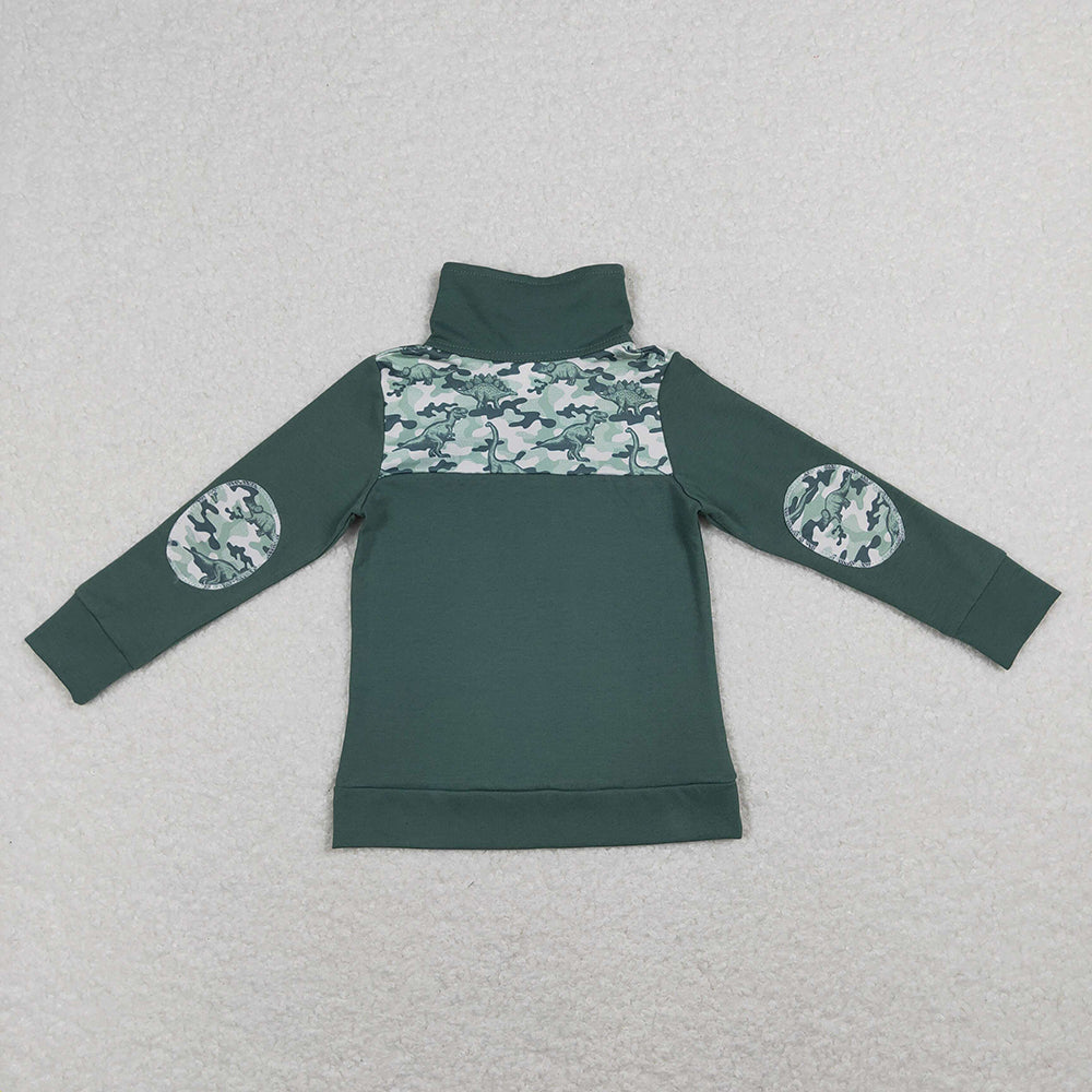 Baby Boys Green Camo Dinosaur Zip Tops Pullovers