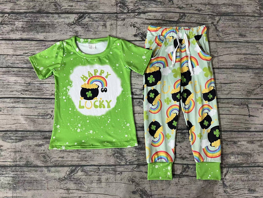 Baby Boys Happy Lucky Shirts Tops St Patrick Day Pants Clothes Sets