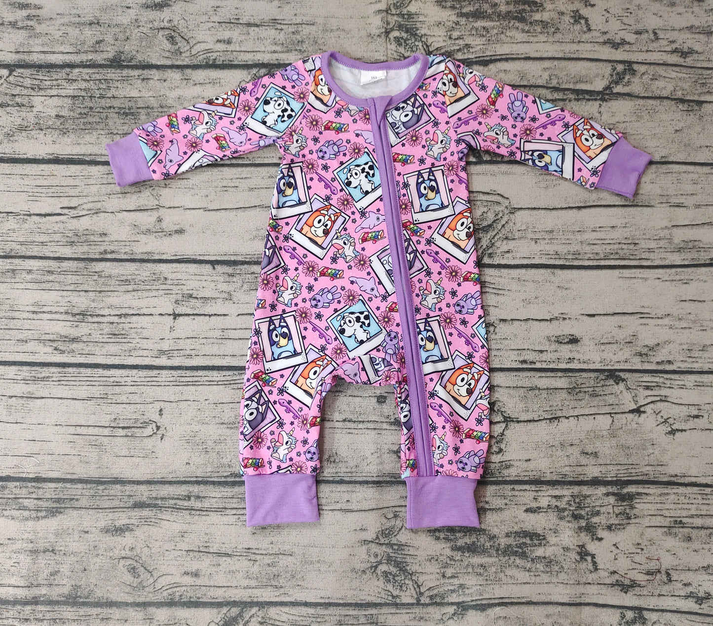 Baby Kids Purple Dogs Zip Rompers