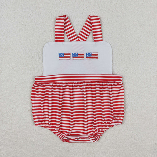 Baby Infant Boys Red Stripes Flags Straps Rompers
