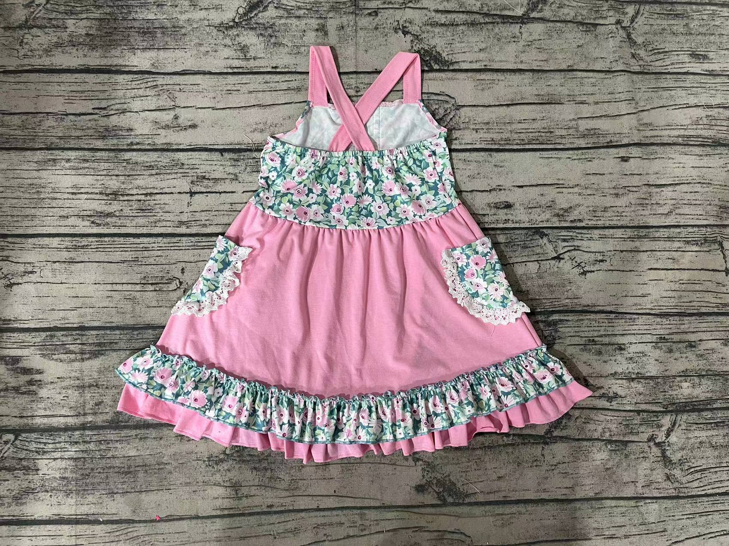 Baby Girls Pink Floral Pockets Knee Length Dresses