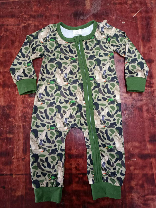 Baby Infant Boys Camo Ducks Zip Rompers Preorder(moq 5)