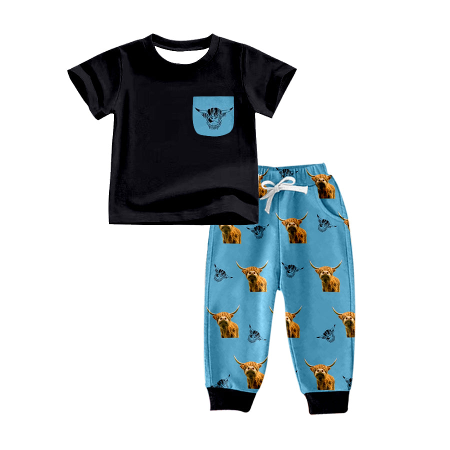 Baby Boys Blue Cows Pocket Top Pants Clothes Sets preorder(moq 5)