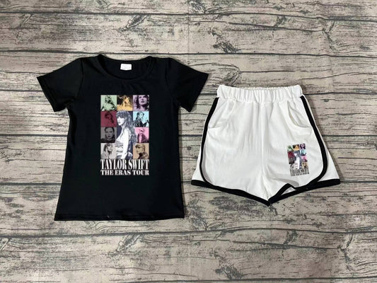 Baby Girls Black Singer Shirt Pocket Shorts Clothes Sets