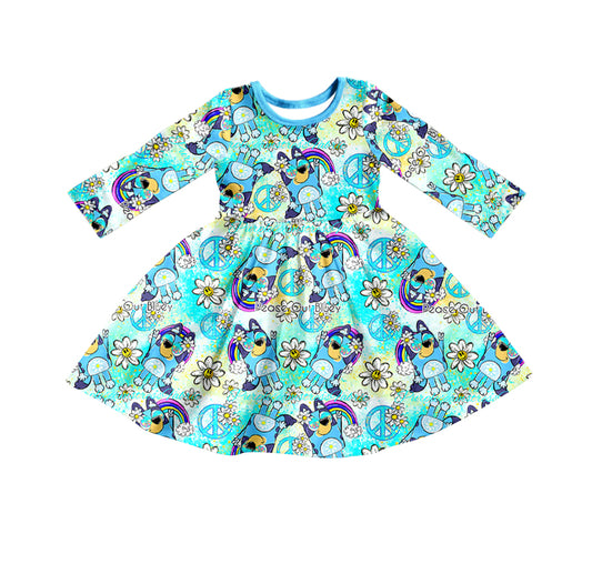 Baby Girls Blue Dogs Rainbow Twirl Dresses preorder(moq 5)