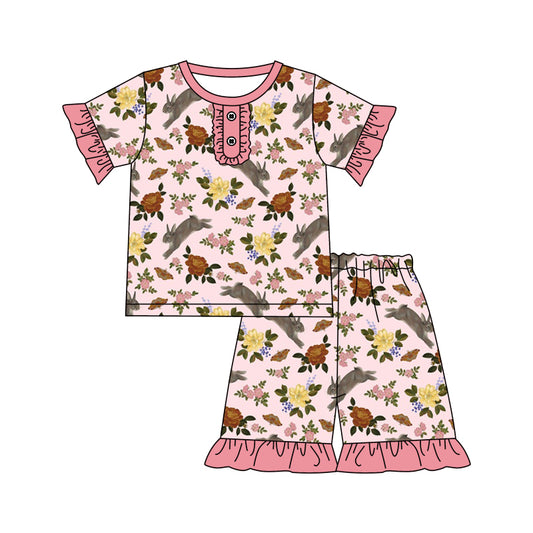 Baby Girls Easter Rabbit Short Sleeve Top Short Pajamas Sets preorder(moq 5)