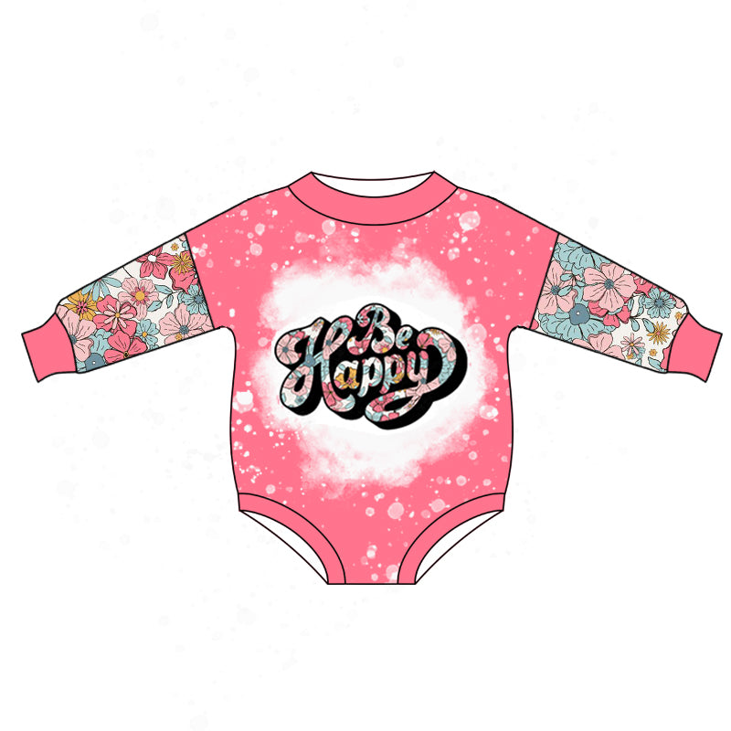 Baby Girls Be Happy Long Sleeve Flowers Rompers preorder(moq 5)