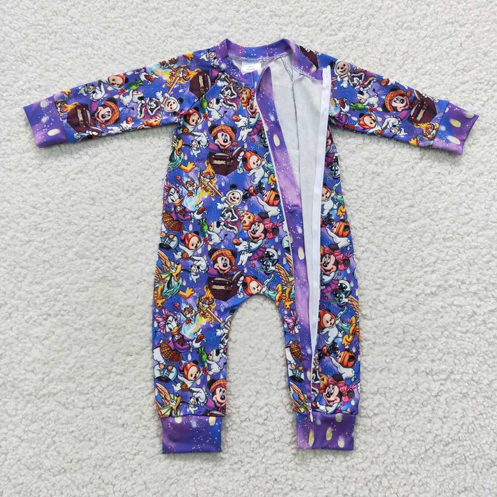 Baby Infants Halloween Cartoon Pumpkin Zip Purple Rompers