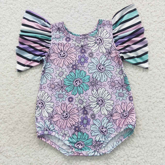 Baby Girls Purple Floral Flutter Sleeve Rompers