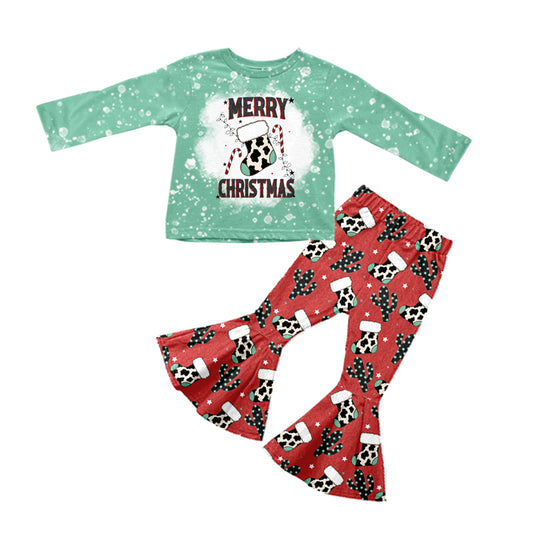 Baby Girls Merry Christmas Long Sleeve Top Cactus Bell Pants Sets preorder(moq 5)