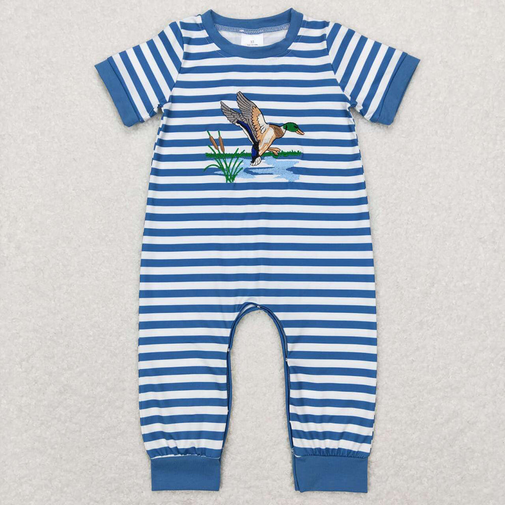 Baby Boys Duck Blue Stripes Short Sleeve Rompers