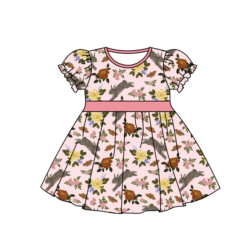 Baby Girls Easter Rabbit Short Sleeve Belt Dresses preorder(moq 5)