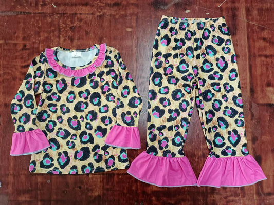 Baby Girls Pink Leopard Top Pants Pajamas Clothes Sets preorder(MOQ 5)