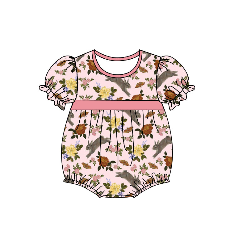 Baby Girls Easter Bunny Short Sleeve Rompers preorder(moq 5)