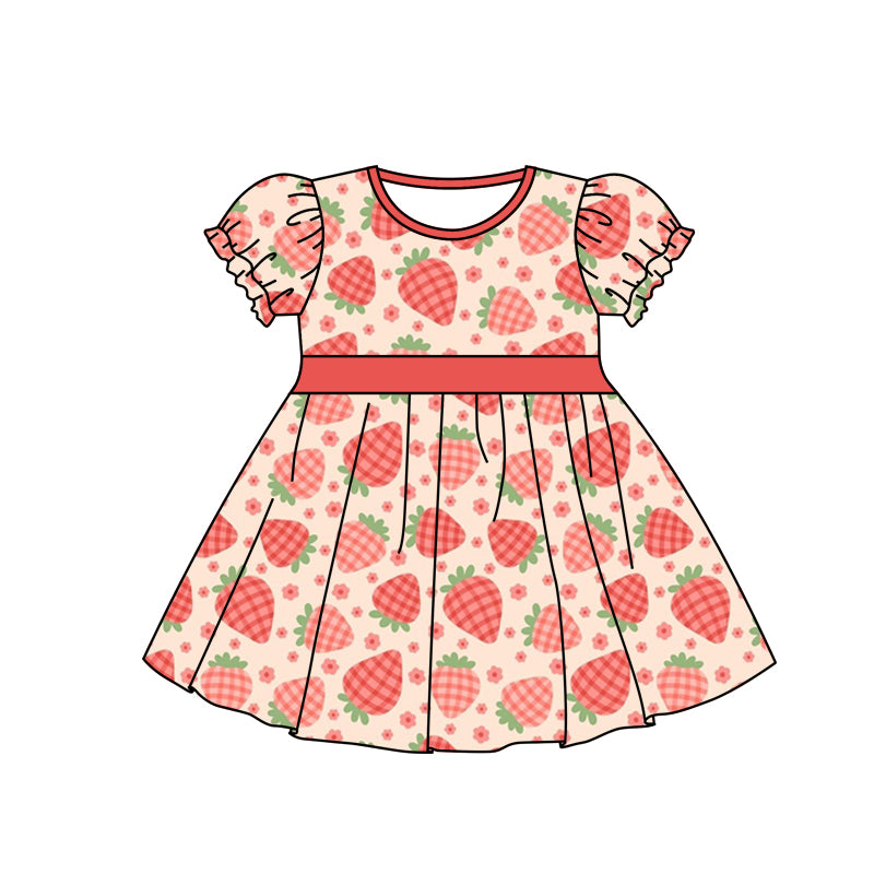 Baby Girls Strawberry Short Sleeve Belt Dresses preorder(moq 5)