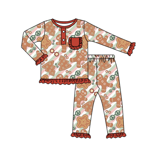 Baby Girls Gingerbread Christmas Top Pants Pajamas Sets preorder(moq 5)