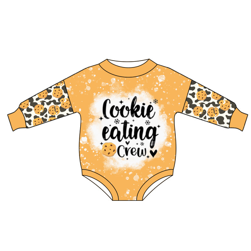 Baby Girls Eat Cookie Cow Print Long Sleeve Rompers preorder(moq 5)