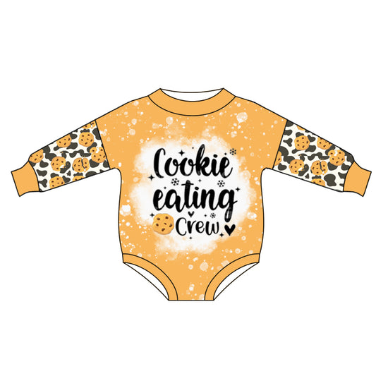 Baby Girls Eat Cookie Cow Print Long Sleeve Rompers preorder(moq 5)