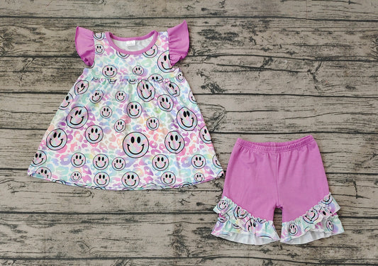 Baby Girls Leopard Smile Tunic Top Ruffle Shorts Clothes Sets
