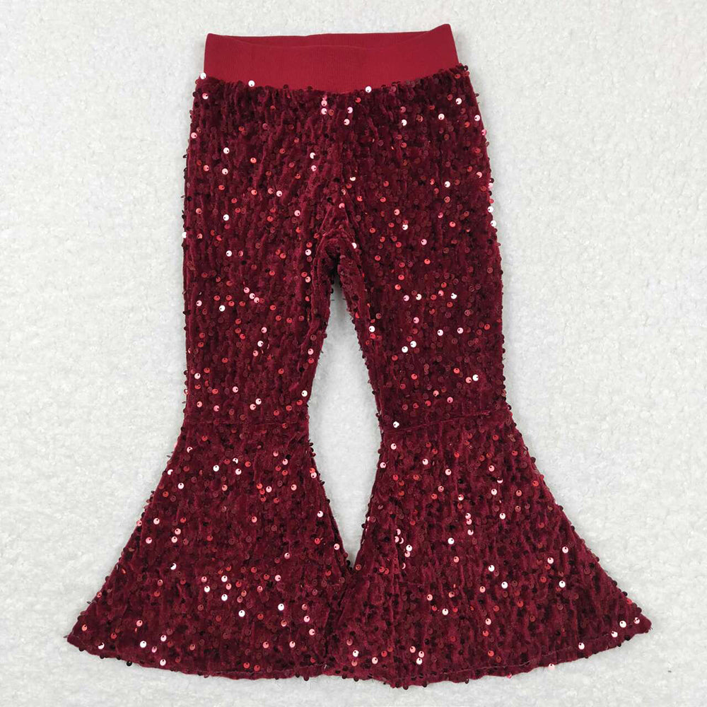 Baby Girls Maroon Sequin Bell Bottom Pants