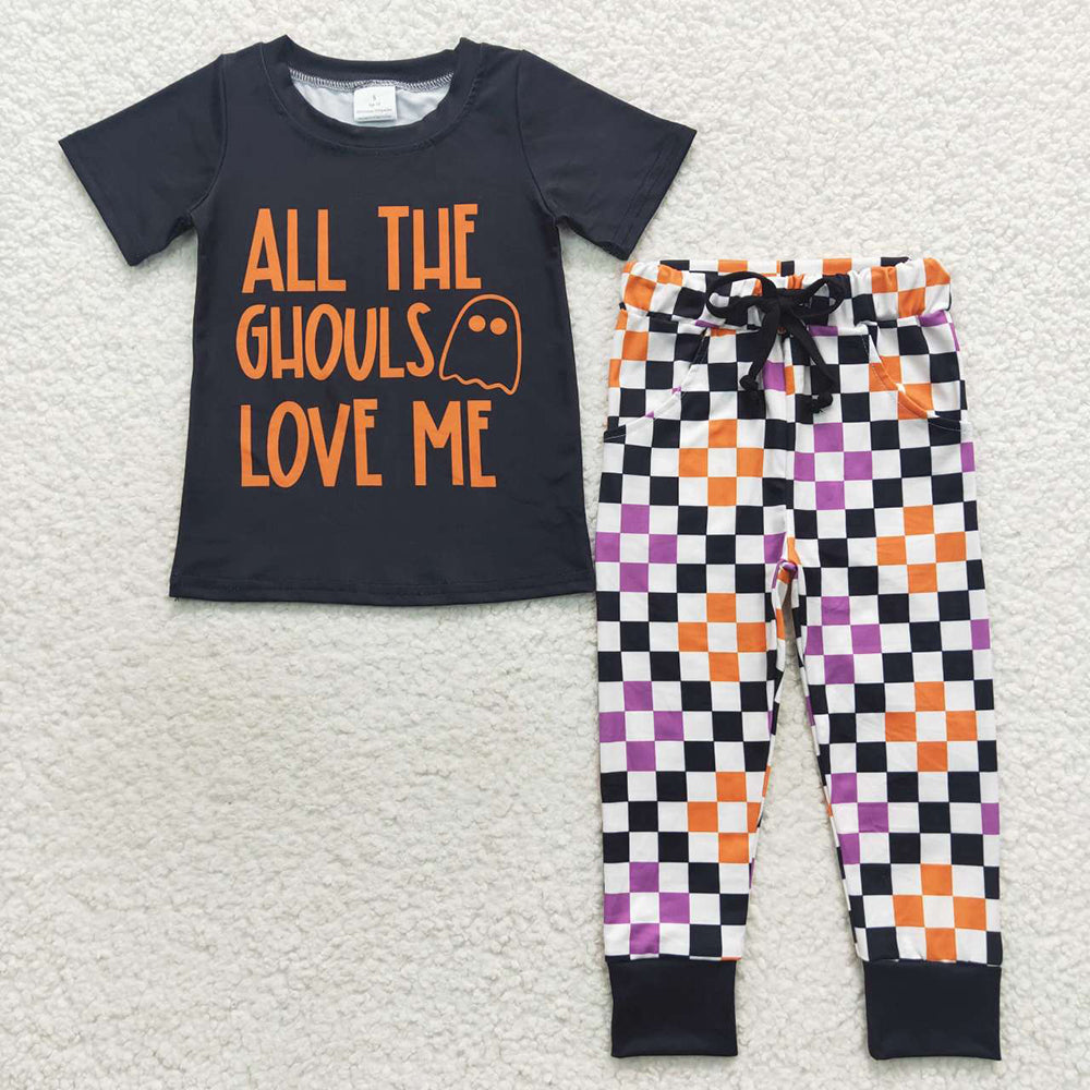 Baby Boys Halloween Ghost Checkered Pants Clothing Sets