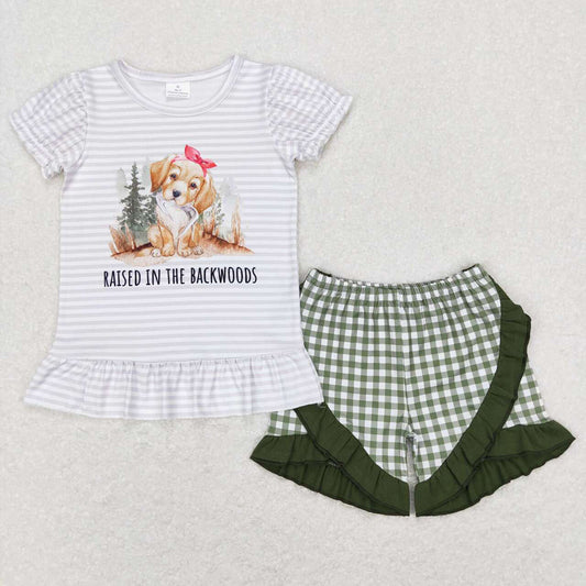 Baby Girls Toddler Dog Backwoods Stripes Shirts Ruffle Shorts Clothes Sets