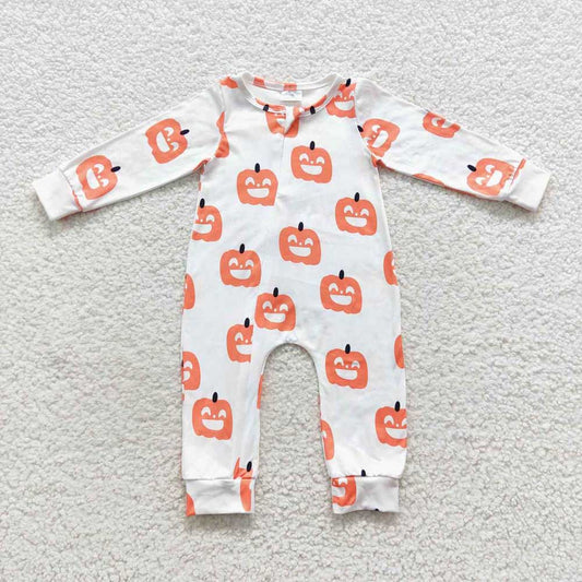 Baby Girls Halloween Pumpkin Zip Rompers