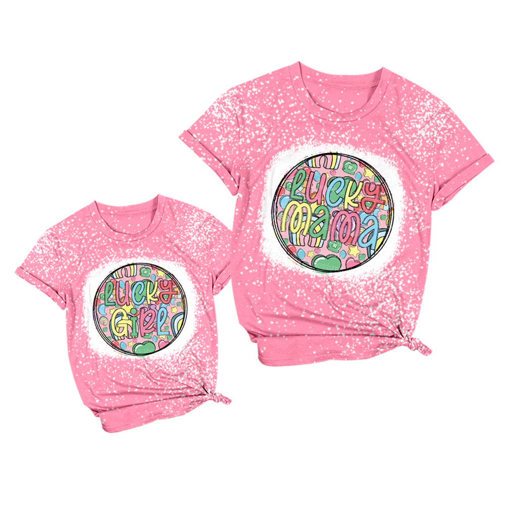 Baby Girls Pink Lucky Girl Short Sleeve Tee Shirts Tops Preorder(moq 5)