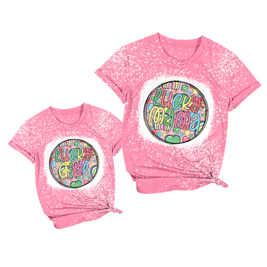 Baby Girls Pink Lucky Girl Short Sleeve Tee Shirts Tops Preorder(moq 5)