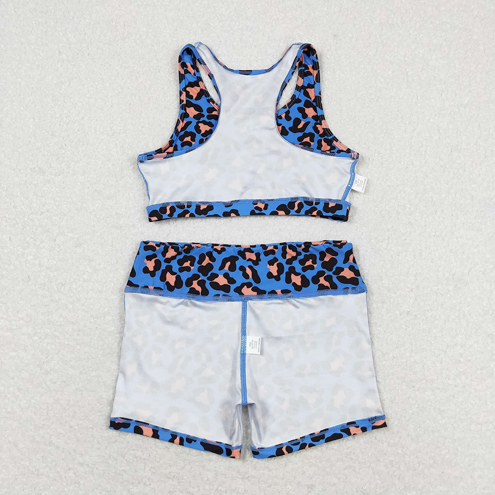 Baby Girls Blue Leopard Crop Tops Shorts Clothes Sets